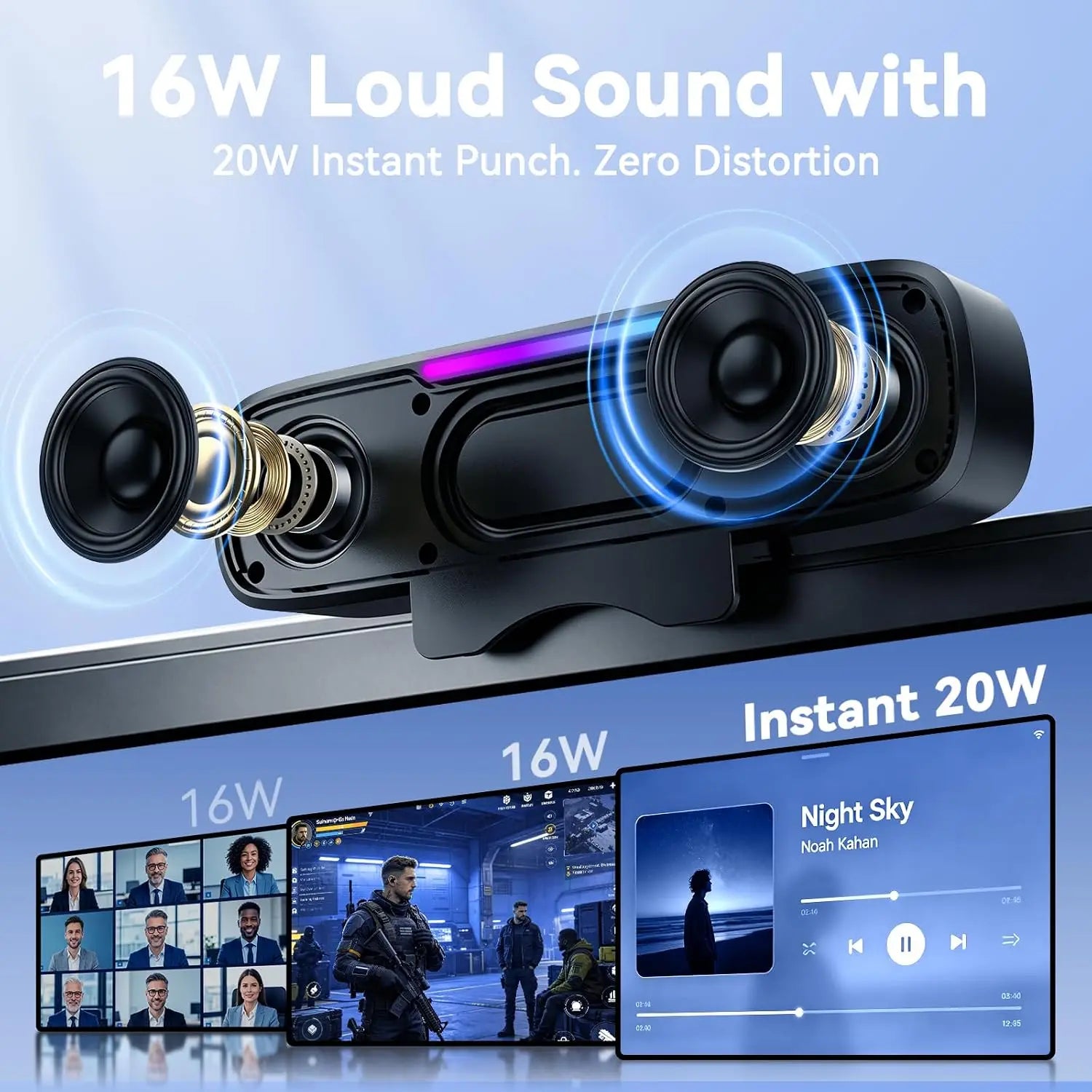 Barra de Sonido USB y Bluetooth para PC