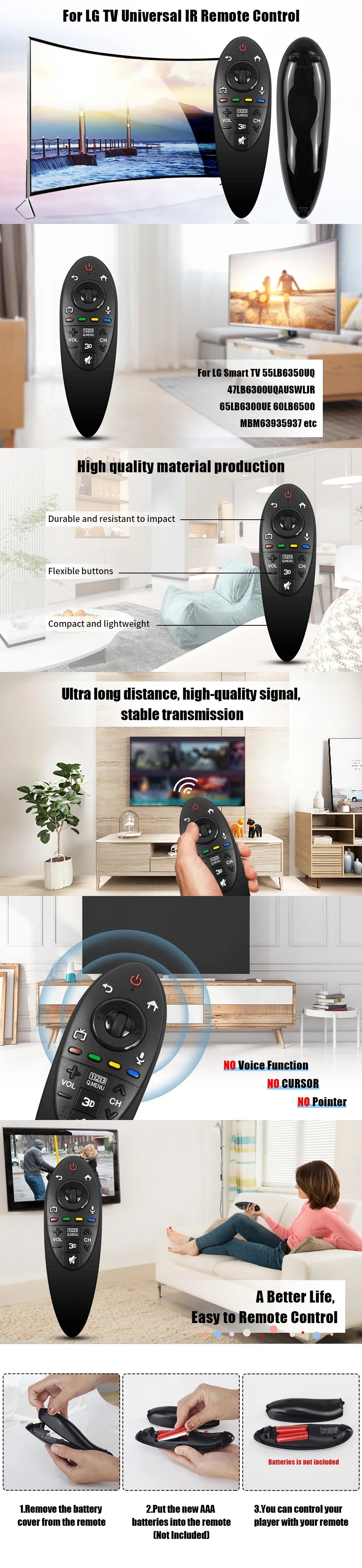Control Remoto IR AN-MR500G de Repuesto para LG 3D Smart TV AN-MR500 MBM63935937 Sin Funciones Mágicas ni de Voz