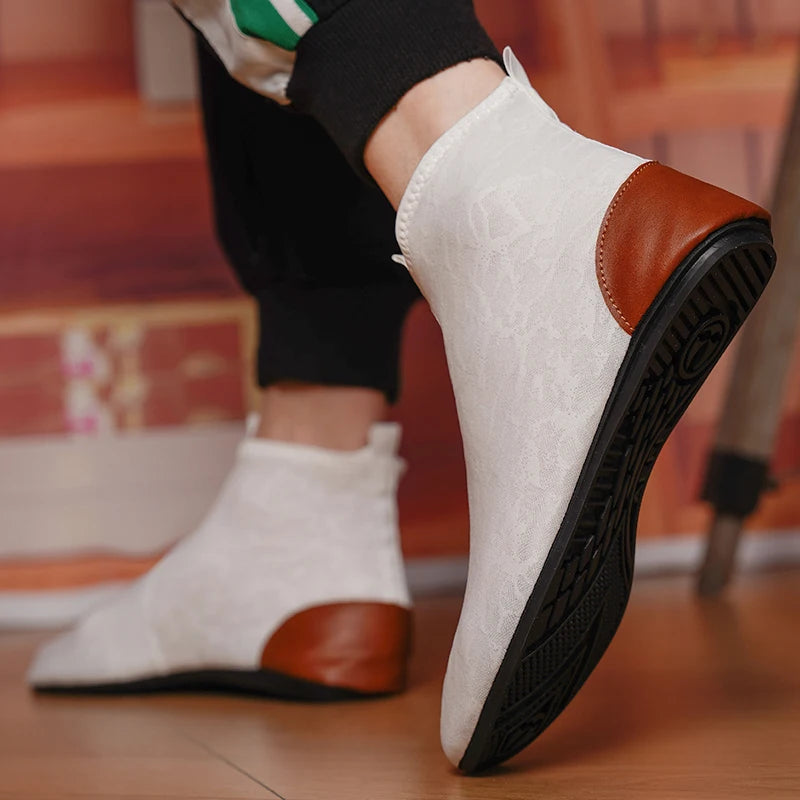 YRZL Mocasines para hombre de malla transpirable, mocasines ligeros de conducción de caña alta, zapatos casuales sin cordones para hombres, zapatos cómodos para caminar
