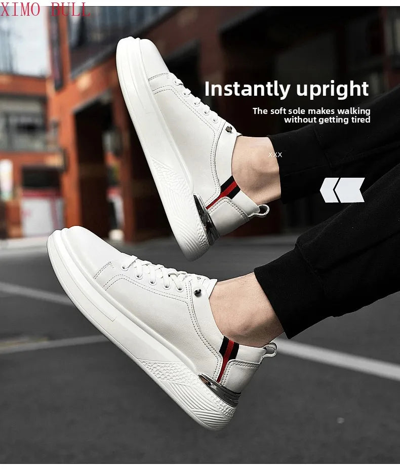 Zapatillas de deporte de cuero genuino para hombres, zapatos con elevador, zapatos invisibles transpirables, zapatillas de deporte casuales de moda para hombres