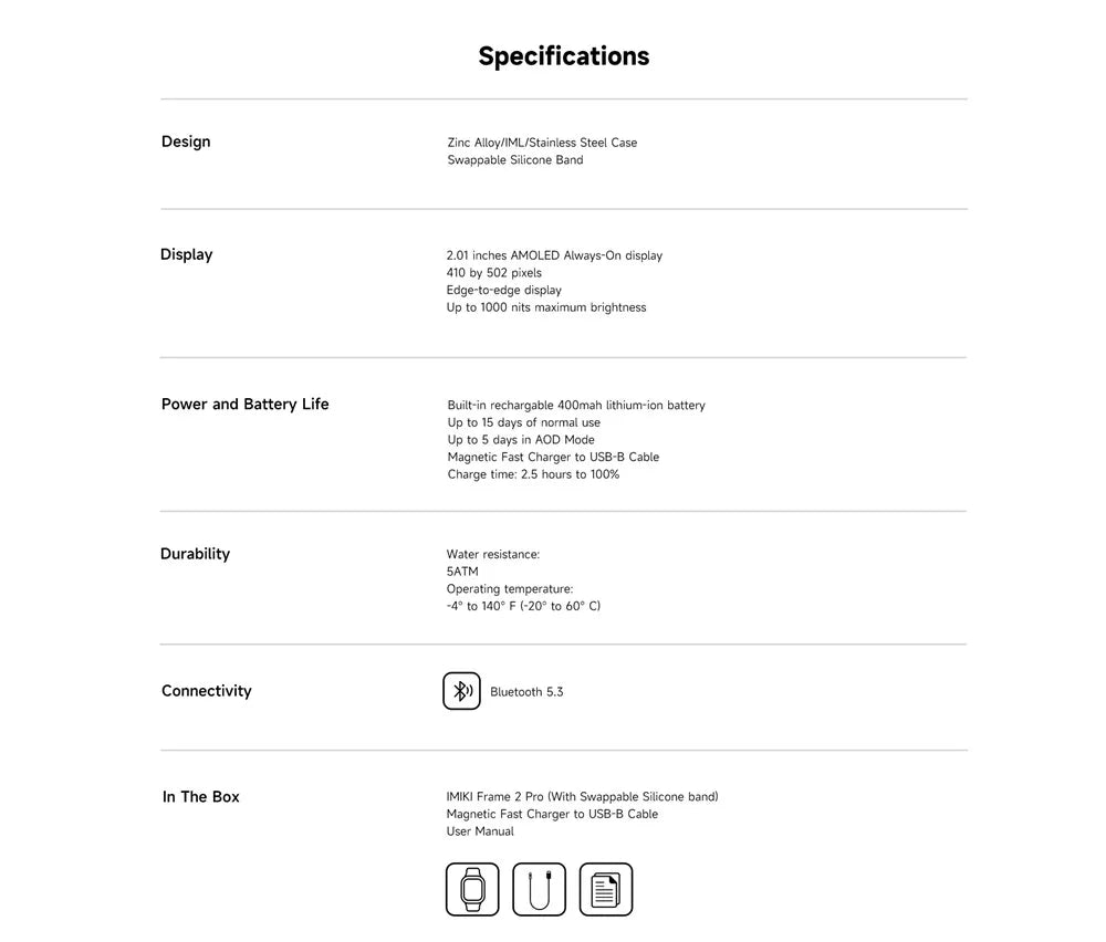 IMIKI Frame 2 Pro Reloj Inteligente GPS 5ATM