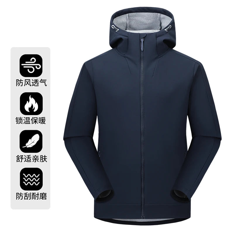 Chaqueta Softshell cálida y resistente al viento de otoño e invierno para hombre con capucha, abrigo con cremallera, duradero, cómodo y versátil, adecuada para desplazamientos diarios y actividades de senderismo al aire l