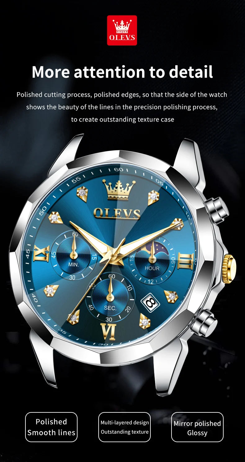 Reloj OLEVS 3670 Cronógrafo para Hombre Fase Lunar Resistente al Agua