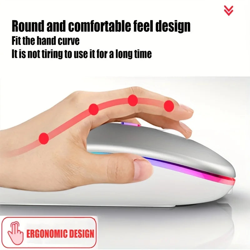 Ratón inalámbrico recargable con retroiluminación LED Bluetooth con adaptador tipo C ratón para juegos adecuado para MAC/portátil/PC/Windows