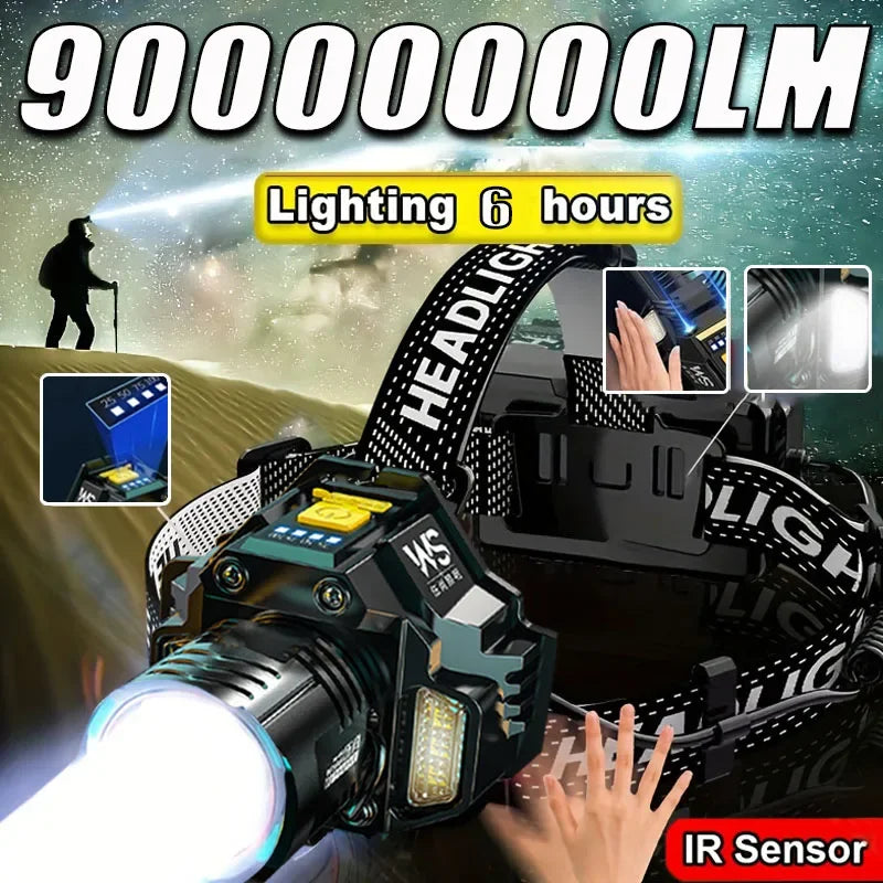 Linterna frontal LED COB con sensor de movimiento batería 18650