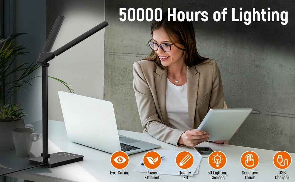 Lámpara de Escritorio LED Doble Cabezal 5 Modos