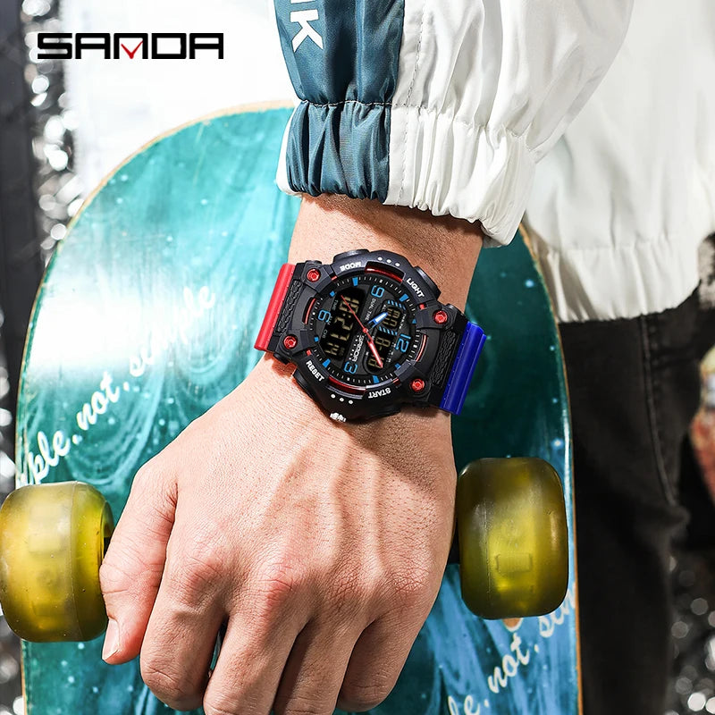 Reloj Digital Deportivo SANDA Pantalla Dual Resistente al Agua 5 Bar