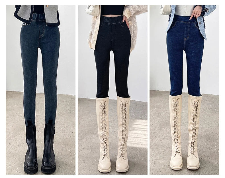 Pantalones Vaqueros de Invierno con Forro de Lana para Mujer