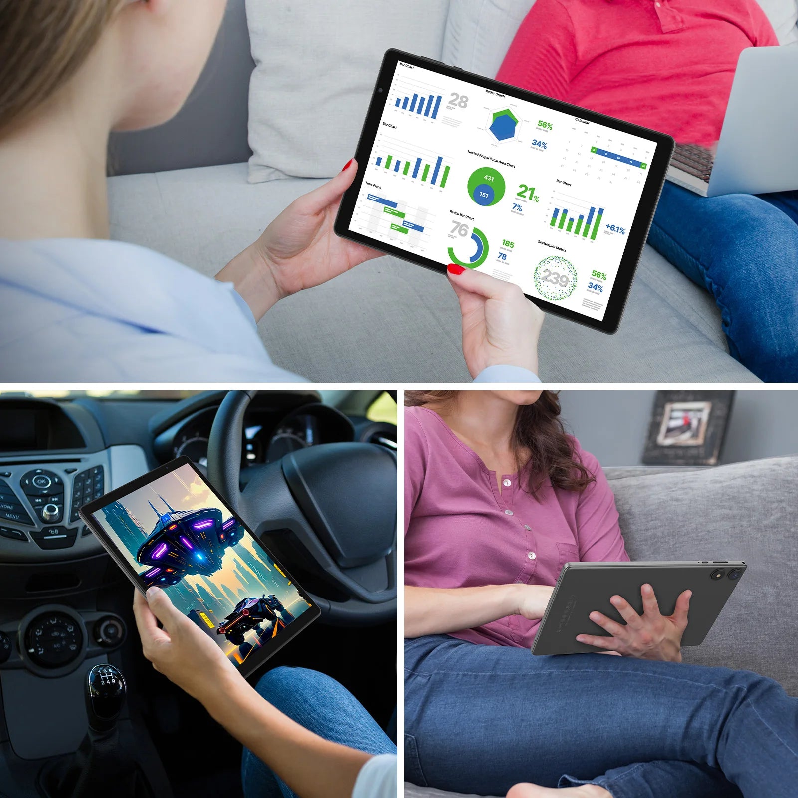 Tableta BAKEN Android 15, almacenamiento 8 (3+5)GB + 32GB, procesador penta-core, Wi-Fi6, Bluetooth, USB-C, Google Play Store,