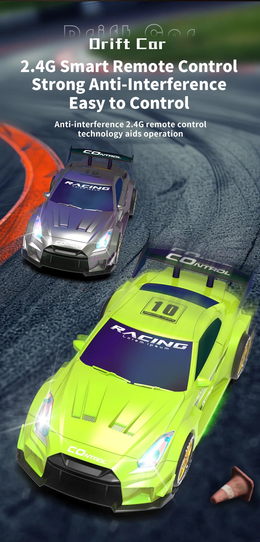 Mini Coche RC de Drift, 2.4G 4WD, Alta Velocidad con Luces LED