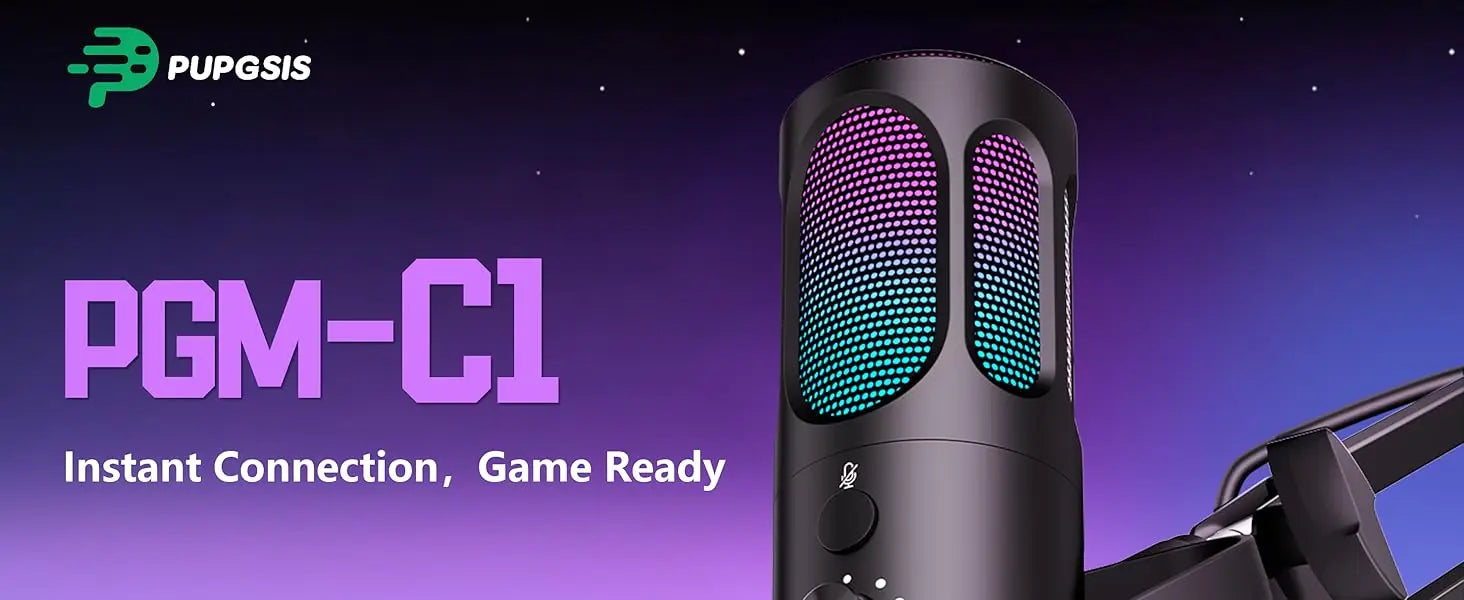 Micrófono USB para Juegos PUPGSIS, Micrófono de Condensador con Cancelación de Ruido, Silenciador, Ganancia, Luces RGB, Soporte de Brazo para Streaming, PC