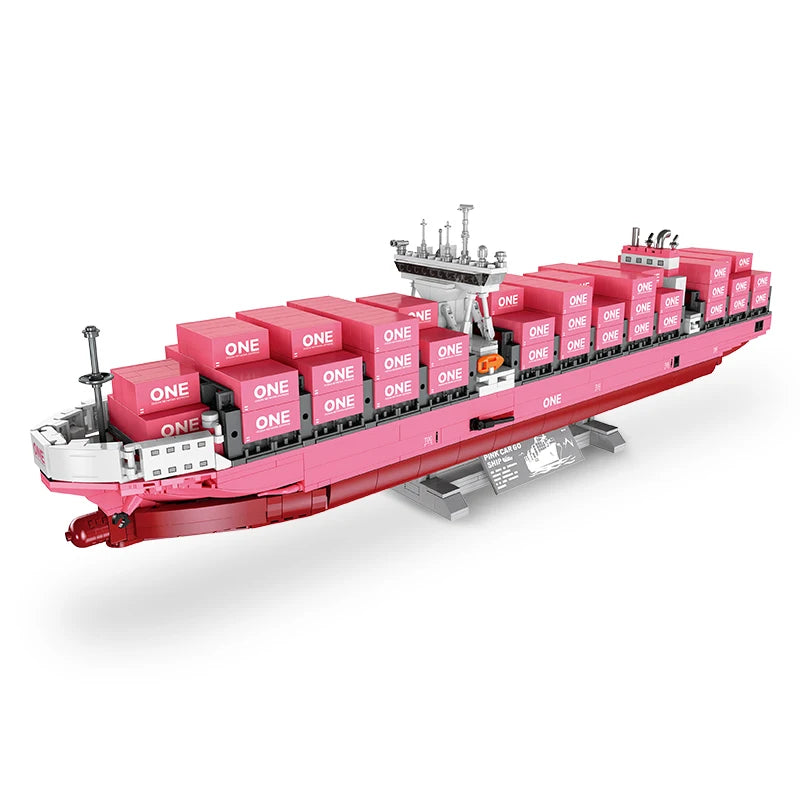 Modelo de bloques de construcción de barco portacontenedores JJ9217, juguete educativo avanzado, conjunto de modelo DIY para decoración de escritorio, regalo de cumpleaños para adultos