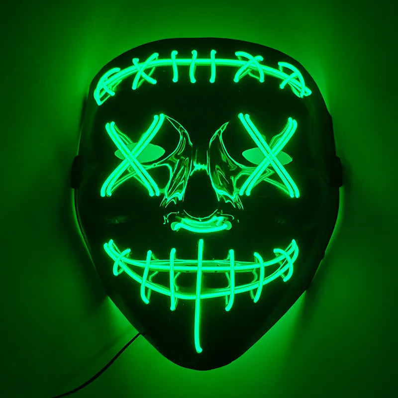Máscara de Purge con Luces LED de Neón Intermitentes para Cosplay 2026, Máscara de Cabeza para Adultos, Accesorio Festivo que Brilla en la Oscuridad
