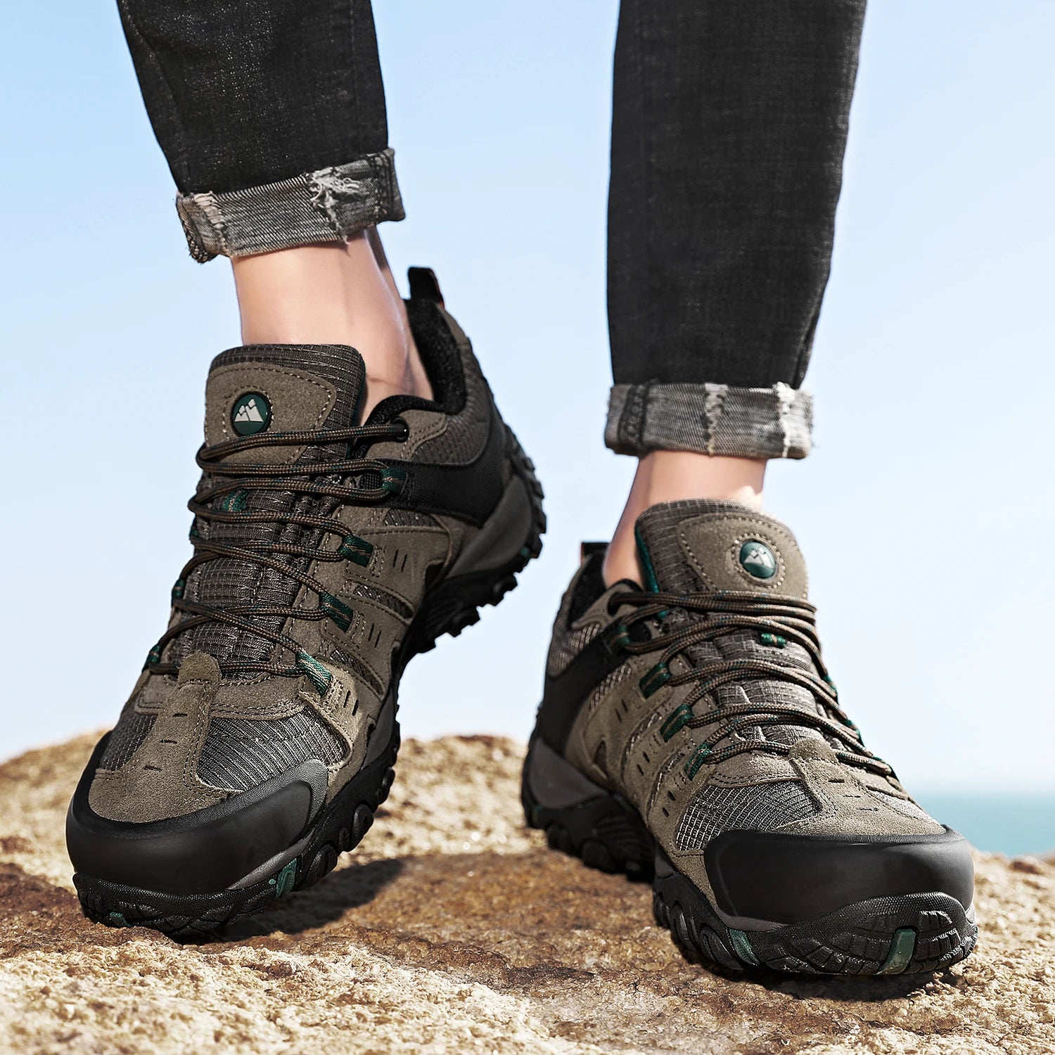 Zapatos de senderismo HIKEUP para hombre, zapatos de exterior de piel de ante, zapatillas tácticas resistentes al desgaste para senderismo, caminar y cazar