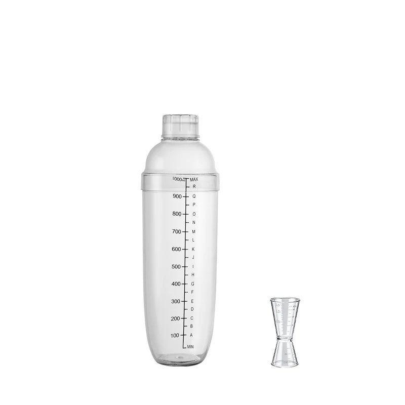 LMETJMA-Juego de coctelera de plástico, mezclador de bebidas con marcador, coctelera transparente y Jigger de medición, taza de onza JT25