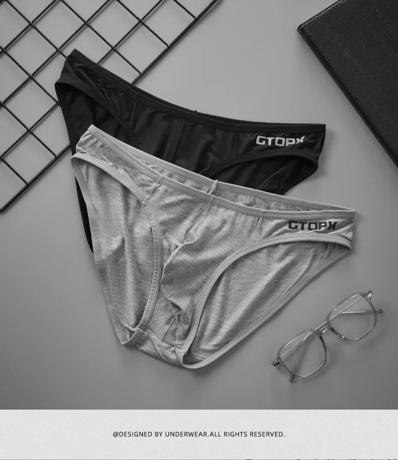 Paquete de 3 calzoncillos para hombre, calzoncillos de cintura baja, bolsa convexa en U, Bikini Sexy cómodo que absorbe la humedad para hombre