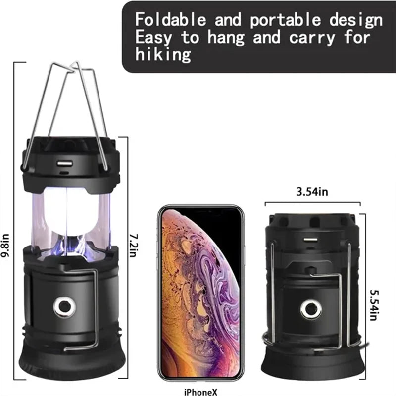 Linterna LED Portátil para Camping, Impermeable, Recargable por USB y Solar, Kit de Supervivencia para Emergencias en Interiores y Exteriores