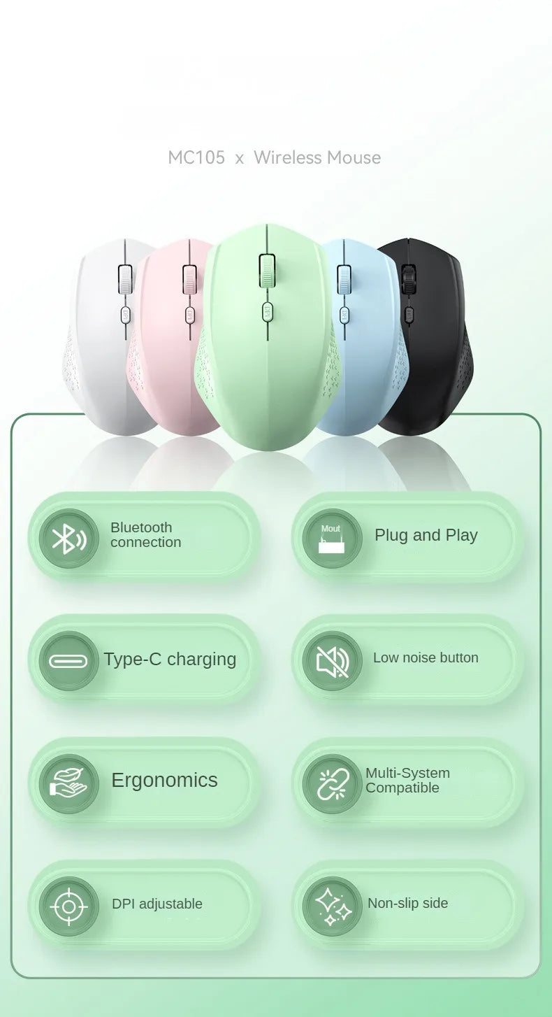 Ratón ergonómico inalámbrico Bluetooth 5,2, ratón recargable de 1600DPI para MacBook, tableta, ordenador, portátil, 2,4 GHz, USB, accesorios para PC