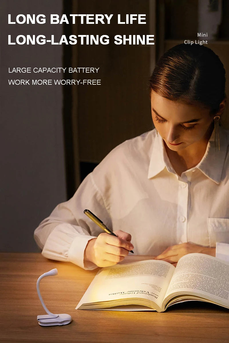 Lámpara LED portátil para libros, luz nocturna recargable por USB para protección ocular, Mini 360 ° Lámpara de lectura de escritorio con clip Luz nocturna de dormitorio de viaje