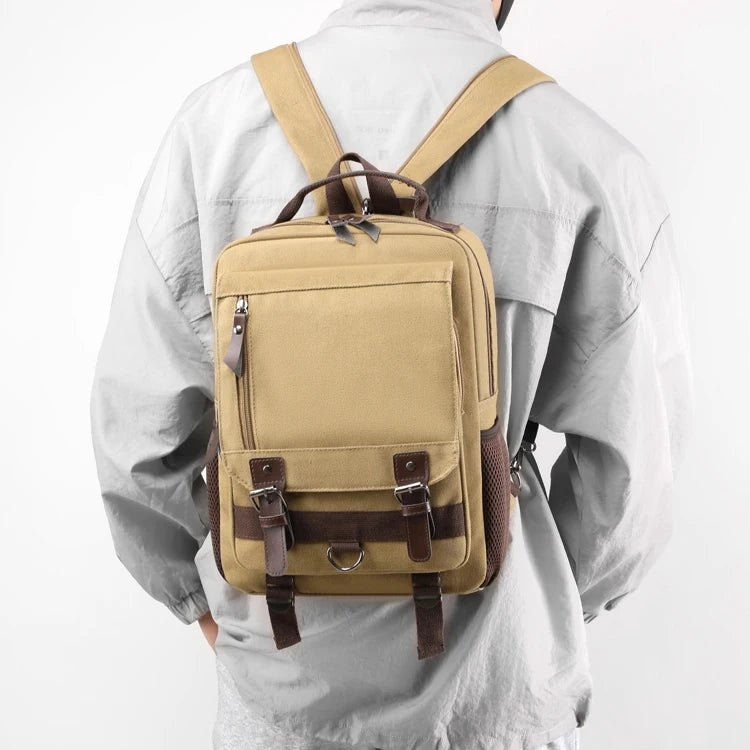 Mochila Retro de Lona Multifuncional para Senderismo