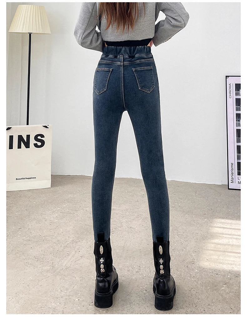 Pantalones Vaqueros de Invierno con Forro de Lana para Mujer