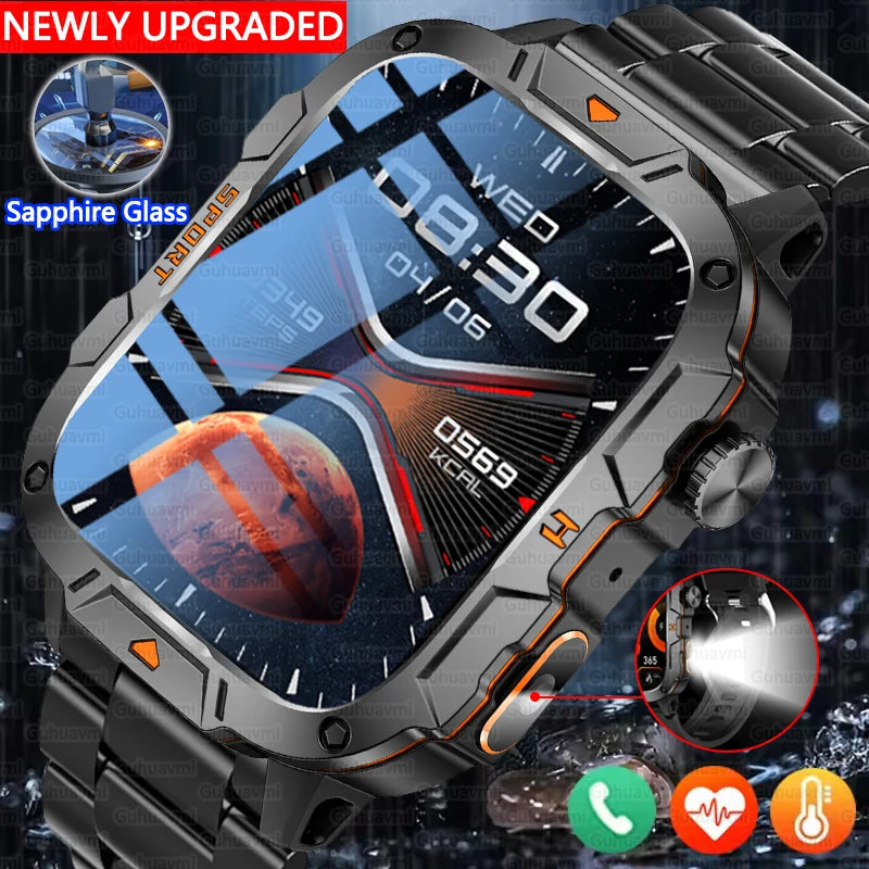 Reloj Inteligente de Grado Militar 2025, Pantalla AMOLED de 1.96 Pulgadas, Resistente al Agua 5ATM, Reloj Inteligente Deportivo con Llamadas Bluetooth