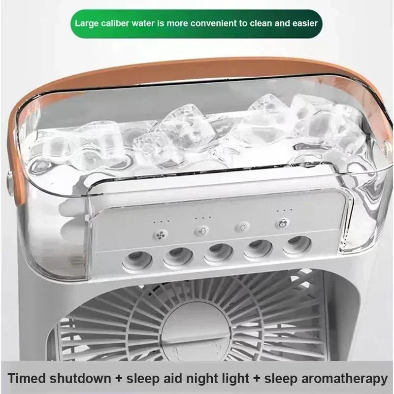 Ventilador Portátil 3 en 1 con Humidificador y Luz Nocturna