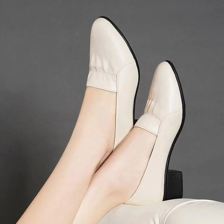 Zapatos de Trabajo para Mujer: Mocasines Ligeros y Transpirables con Tacón Cuadrado, Calzado de Oficina de PU Suave, Ideal para Uso Diario y Desplazamientos