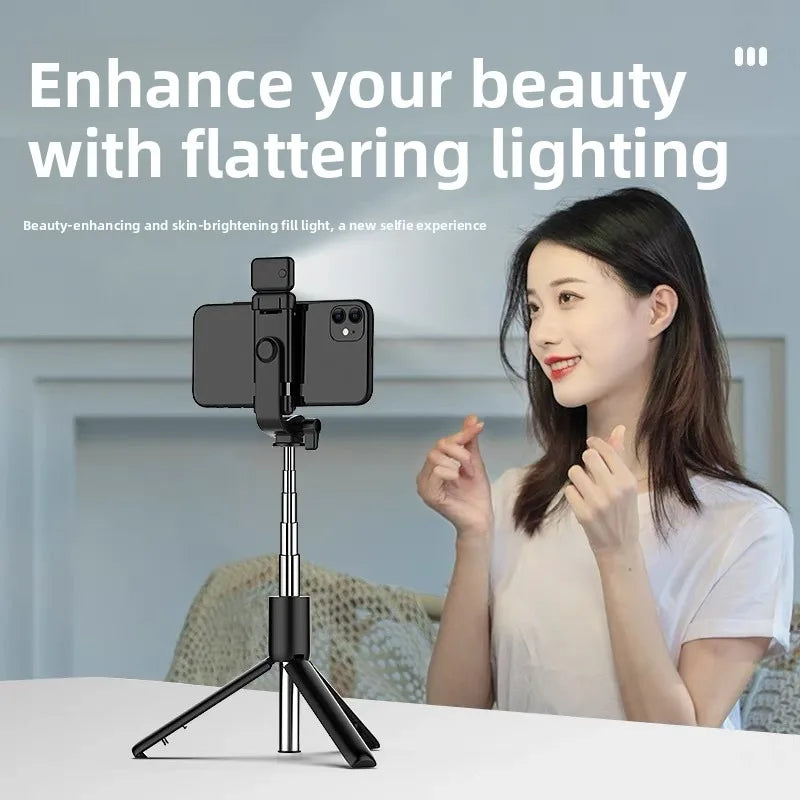 Trípode para selfies con Bluetooth, luz LED y soporte para teléfono