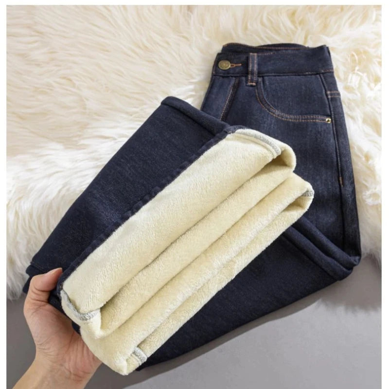 Pantalones Vaqueros Y2K con Forro Polar de Pierna Ancha