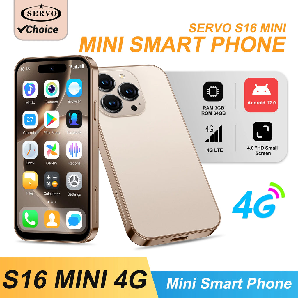 SERVO S16 Mini Android 12,0 teléfono inteligente 4G LTE 16GB/64GB Play Store WhatsAPP WiFi desbloqueo Facial teléfonos móviles de bolsillo pantalla de 4,0"