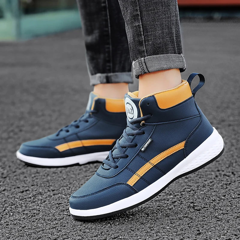 YRZL-Zapatos Deportivos de cuero para hombre, Zapatillas altas impermeables para caminar, ocio, antideslizantes, primavera y otoño