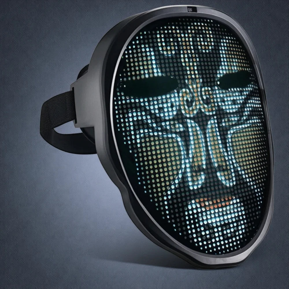 Máscara LED con Bluetooth, controlada por aplicación, cambia la imagen de tu rostro, fotos personalizadas para cosplay, accesorio para disfraz de Halloween.