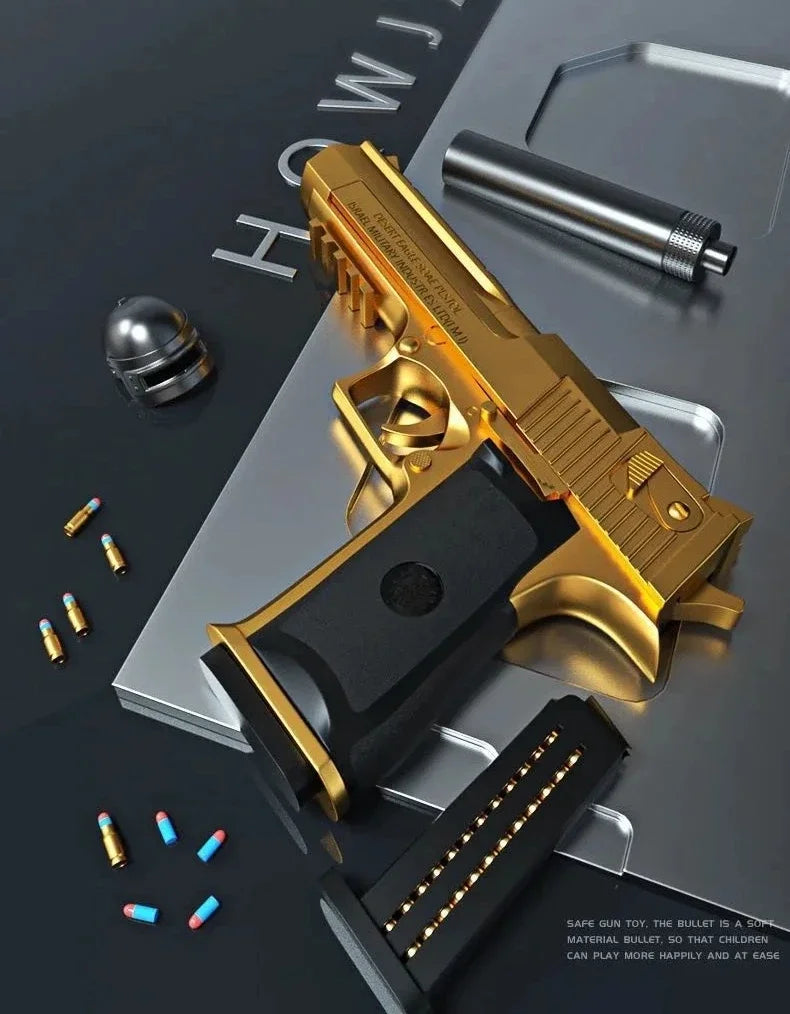 Pistola de Juguete Desert Eagle con Expulsión de Cartuchos, Pistola de Airsoft con Balas de Espuma Suave, Juguete de Combate al Aire Libre para Juegos de Disparos, Regalo de Cumpleaños o Halloween