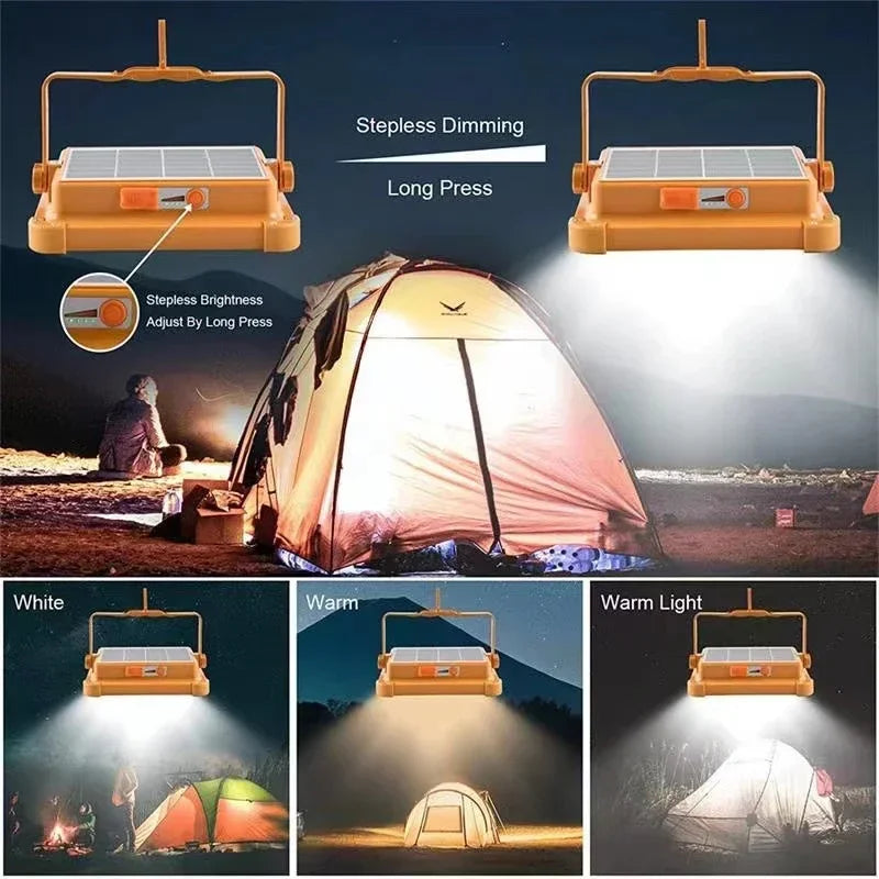 Lámpara de Trabajo Recargable, Reflector LED Solar Portátil con Puerto USB/Magnético/5 Modos de Iluminación, Lámpara de Emergencia para Sitio de Trabajo