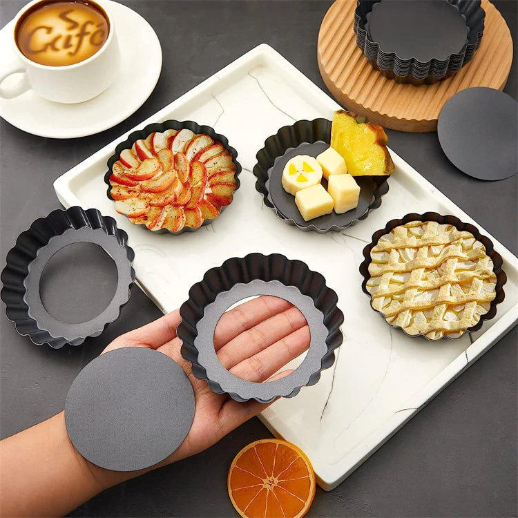 LMETJMA Mini moldes para tarta, moldes para tarta de huevo de 8cm con fondo extraíble, molde para tarta pequeña antiadherente, latas para magdalenas estriadas, sartén para tarta JT221
