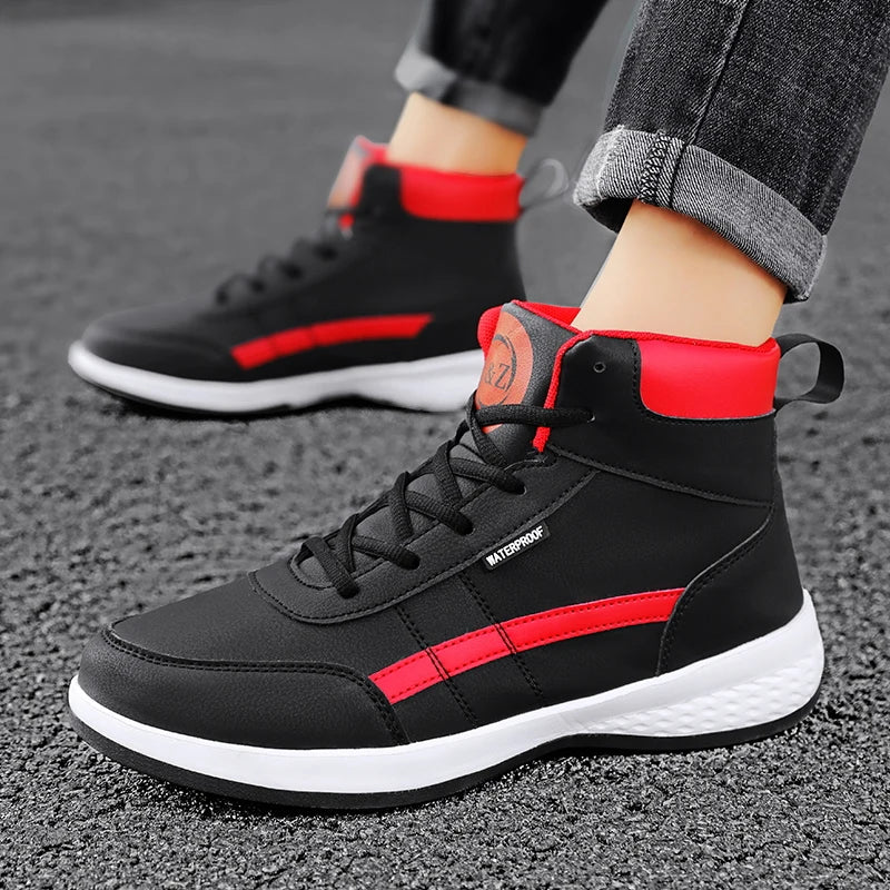 YRZL-Zapatos Deportivos de cuero para hombre, Zapatillas altas impermeables para caminar, ocio, antideslizantes, primavera y otoño