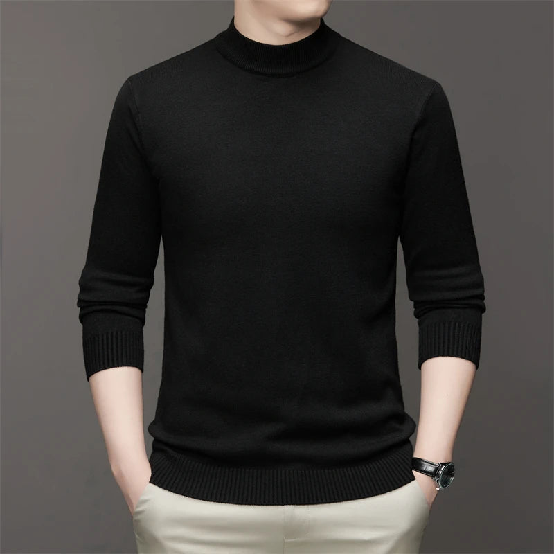 Suéter de color sólido de manga larga con cuello medio alto para hombre de 7 colores Top suave, cálido y cómodo con base
