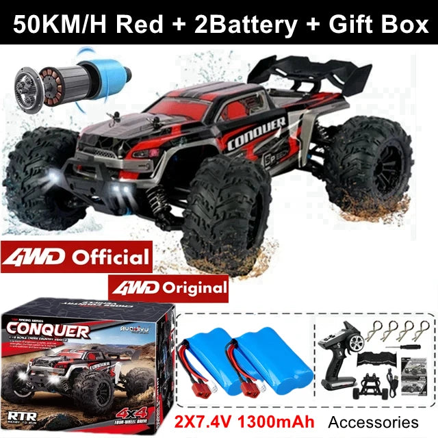 Coche Todoterreno RC 4WD sin Escobillas, Alta Velocidad 50-80 KM/H