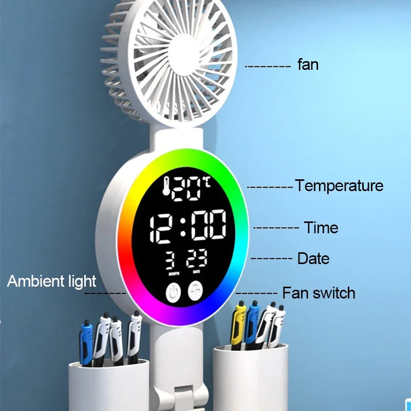 Lámpara de Mesa LED con Ventilador y Reloj Ajustable