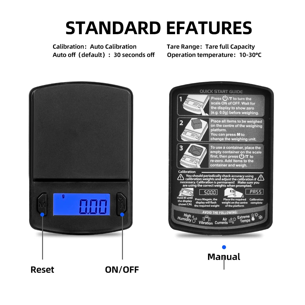 Báscula Digital de Precisión 500g LCD Portátil