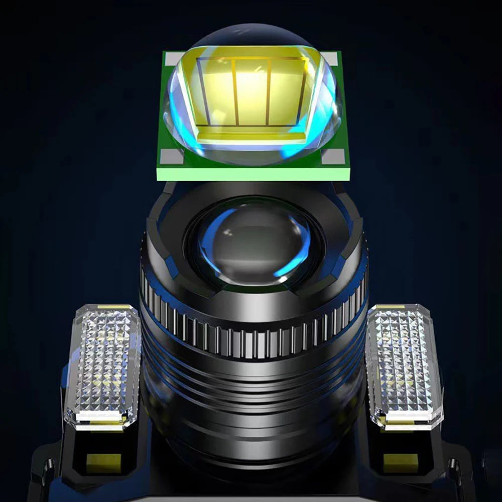 Linterna Frontal LED Recargable USB para Exterior, 5 Modos Impermeable
