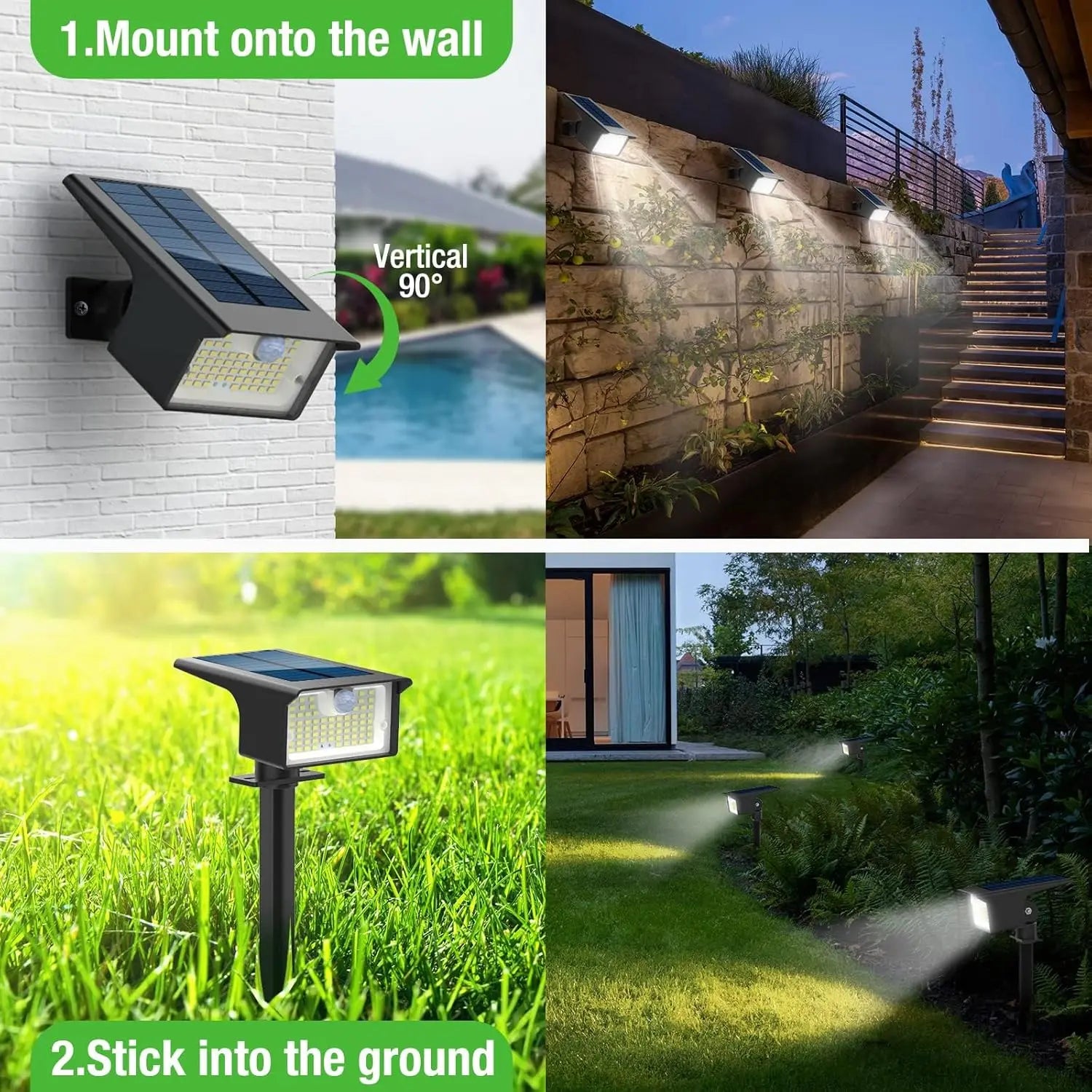Focos Solares LED con Sensor de Movimiento para Exterior