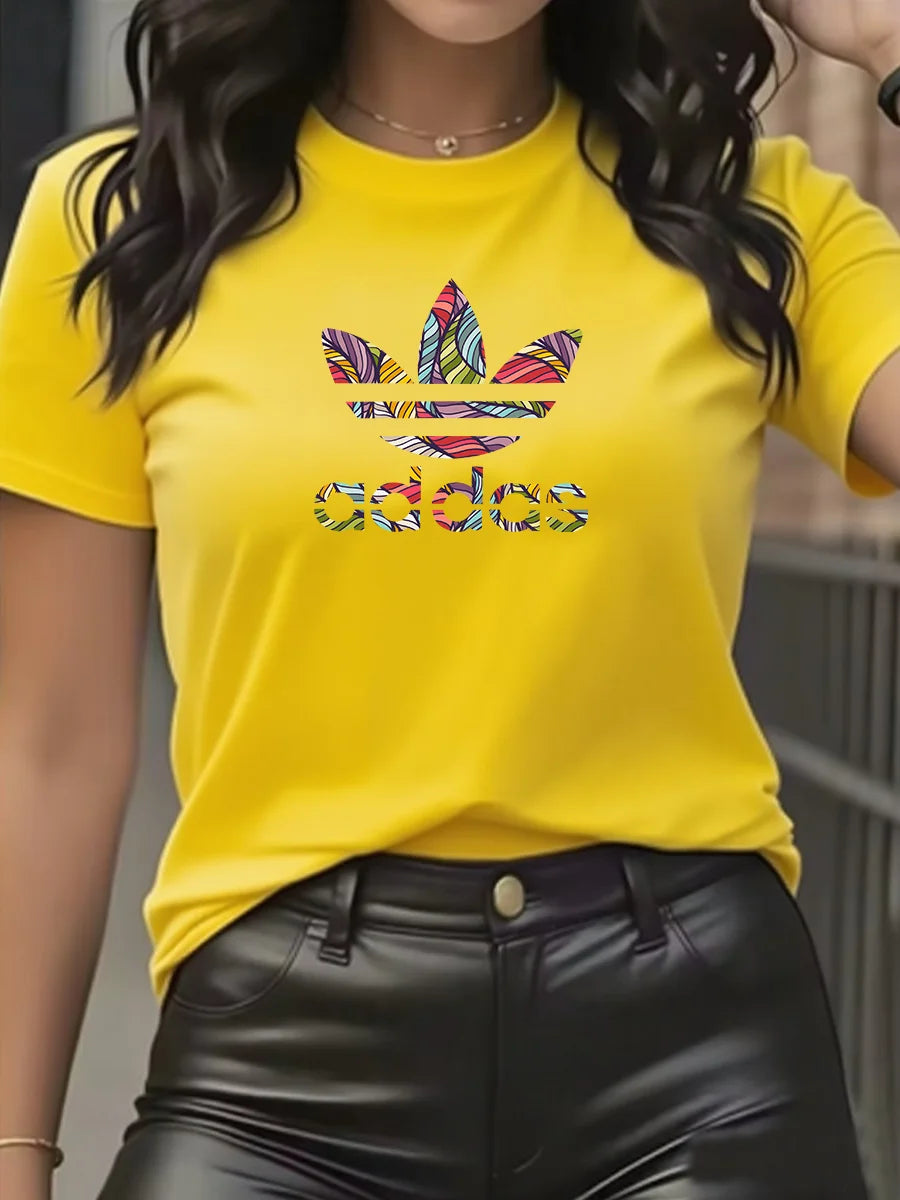 Camiseta de Algodón Ajustada de Manga Corta con Cuello Redondo