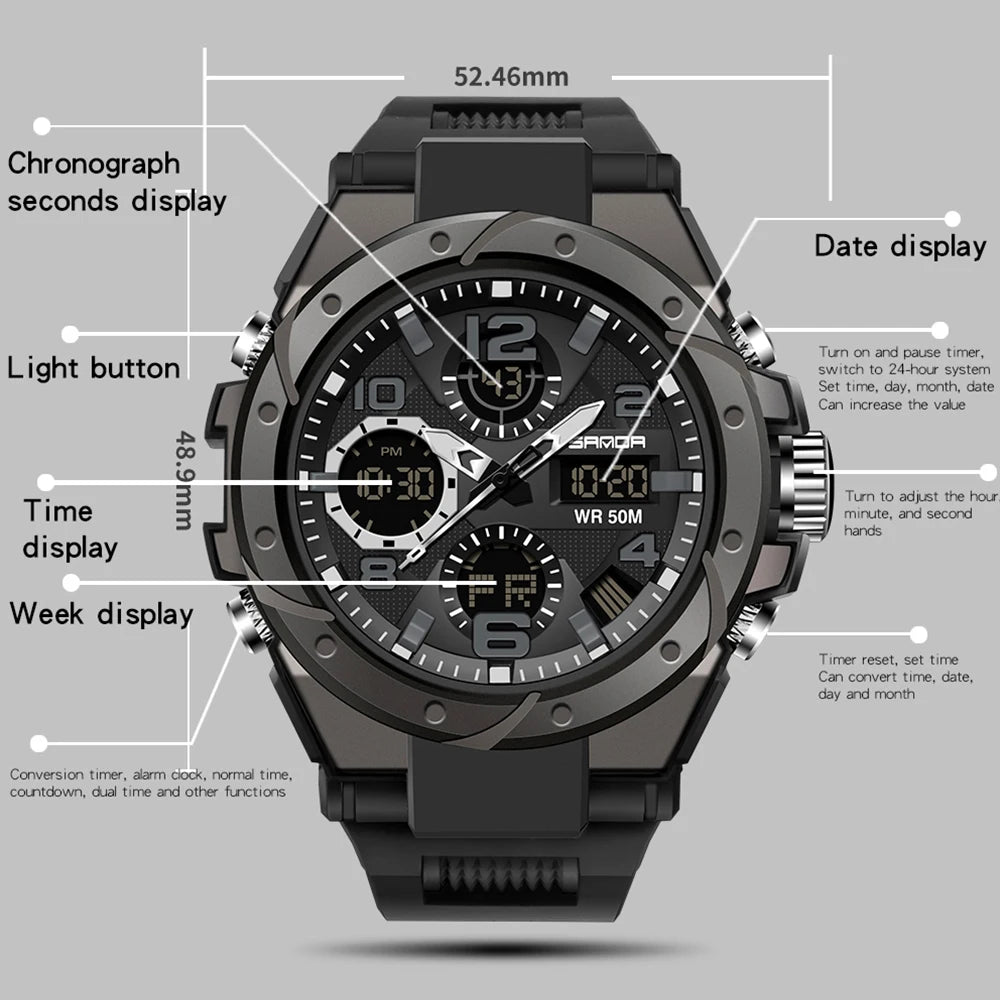 Reloj Militar SANDA Digital LED Doble Pantalla para Hombre