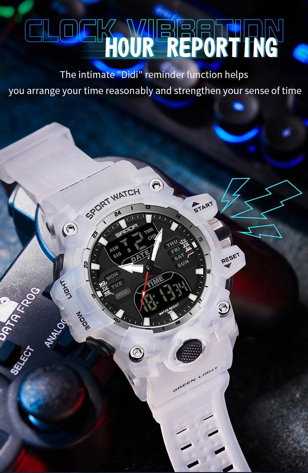 SANDA-reloj electrónico de lujo estilo G para hombre, cronógrafo Digital analógico LED para deportes al aire libre, pantalla Dual militar, resistente al agua hasta 50M