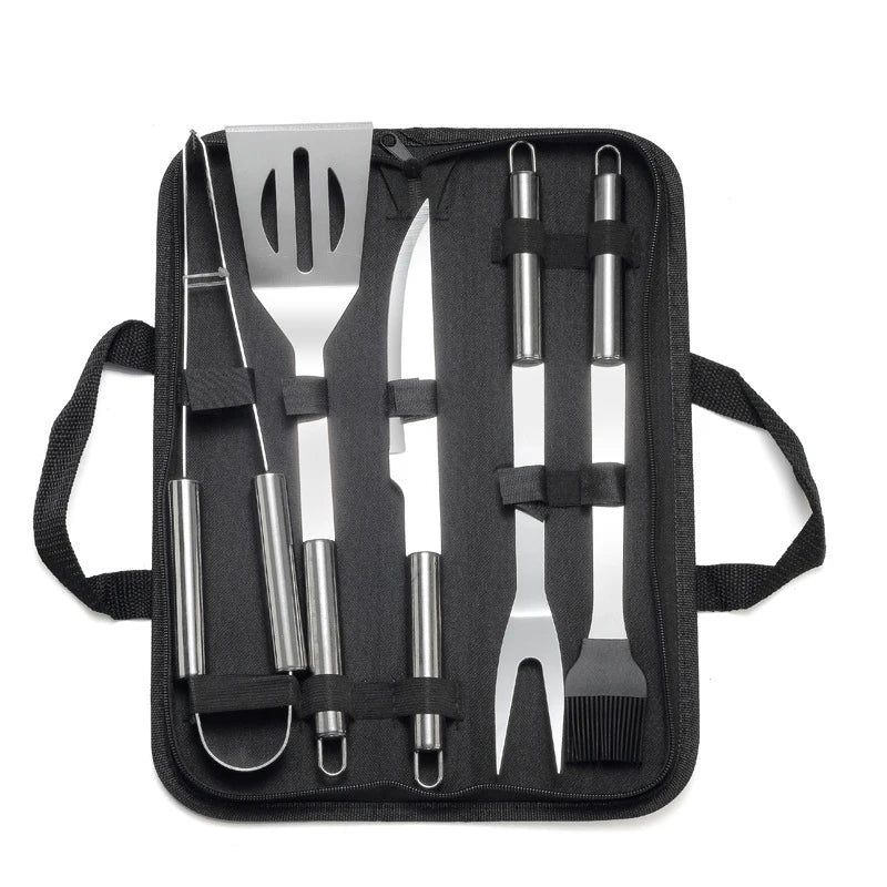 LMETJMA Juego de accesorios para parrilla de barbacoa, kit de utensilios de acero inoxidable para barbacoa con estuche, kit de utensilios prácticos portátiles para parrilla