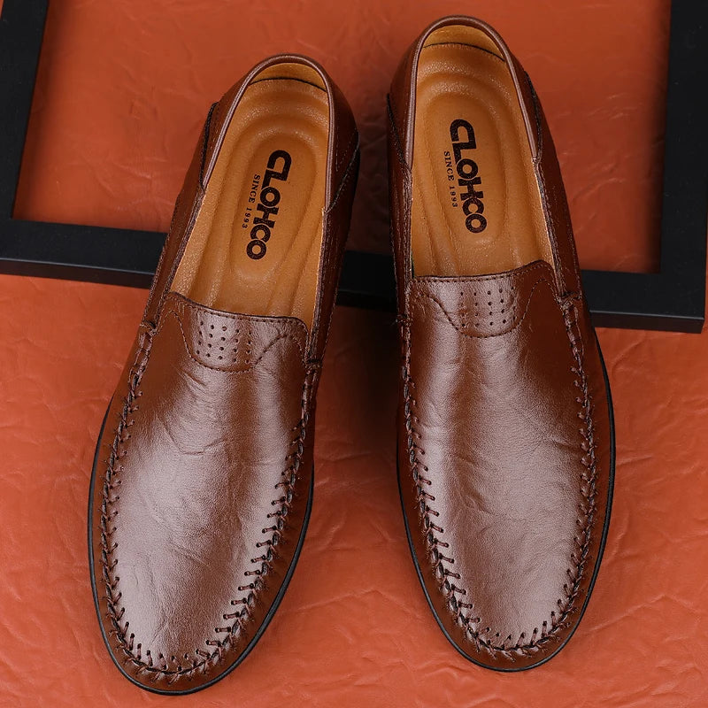 CLOHOO Zapatos casuales de negocios para hombres Costuras de cuero Cómodo Fondo de goma transpirable Segunda capa de piel de vaca