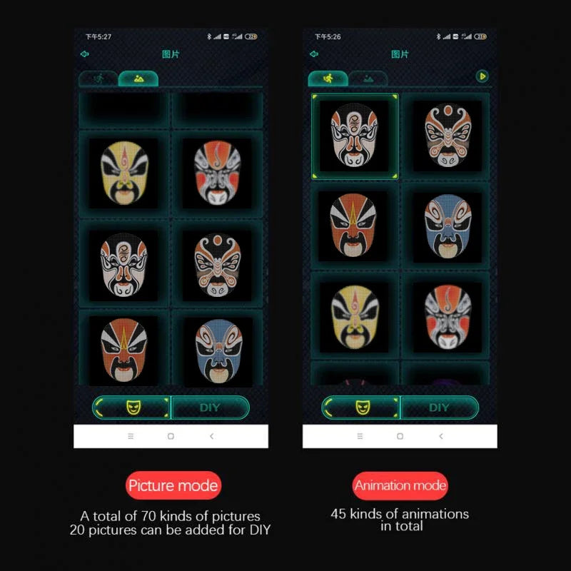 Máscara de luz LED inteligente programable con control por aplicación Bluetooth y pantalla para fotos personalizadas para cosplay, fiestas de Halloween