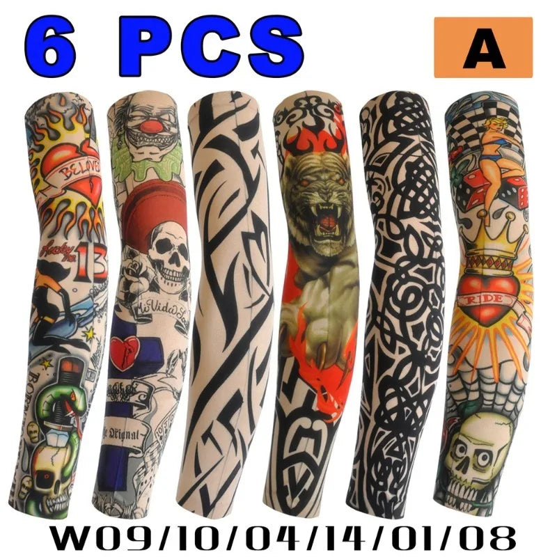 6 Mangas Protectoras para Tatuajes Unisex, Protección Solar UV, Mangas con Estampado de Tatuajes para Ciclismo al Aire Libre